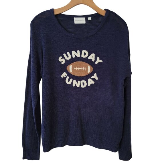 Mia And Tess Sunday Funday Sweater Size Medium Football NFL Super Bowl Navy - Picture 1 of 7
